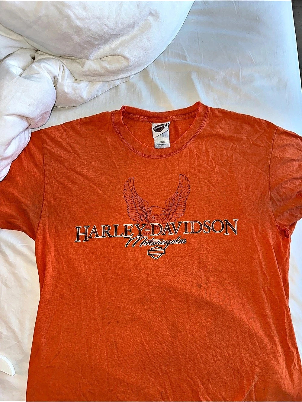 Vintage Distressed Harley-Davidson Short Sleeve Graphic Tee in Orange